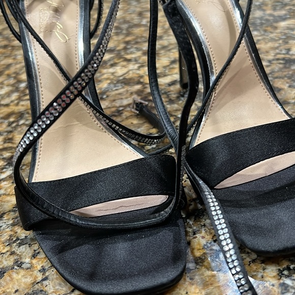 Badgley Mischka double ankle wrap embellished satin sandals - Picture 6 of 6